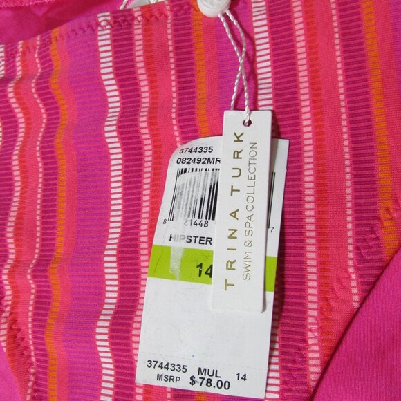 Trina Turk Swim Bottoms Hipster Pink Stripes Bathing Suit - Picture 3 of 6